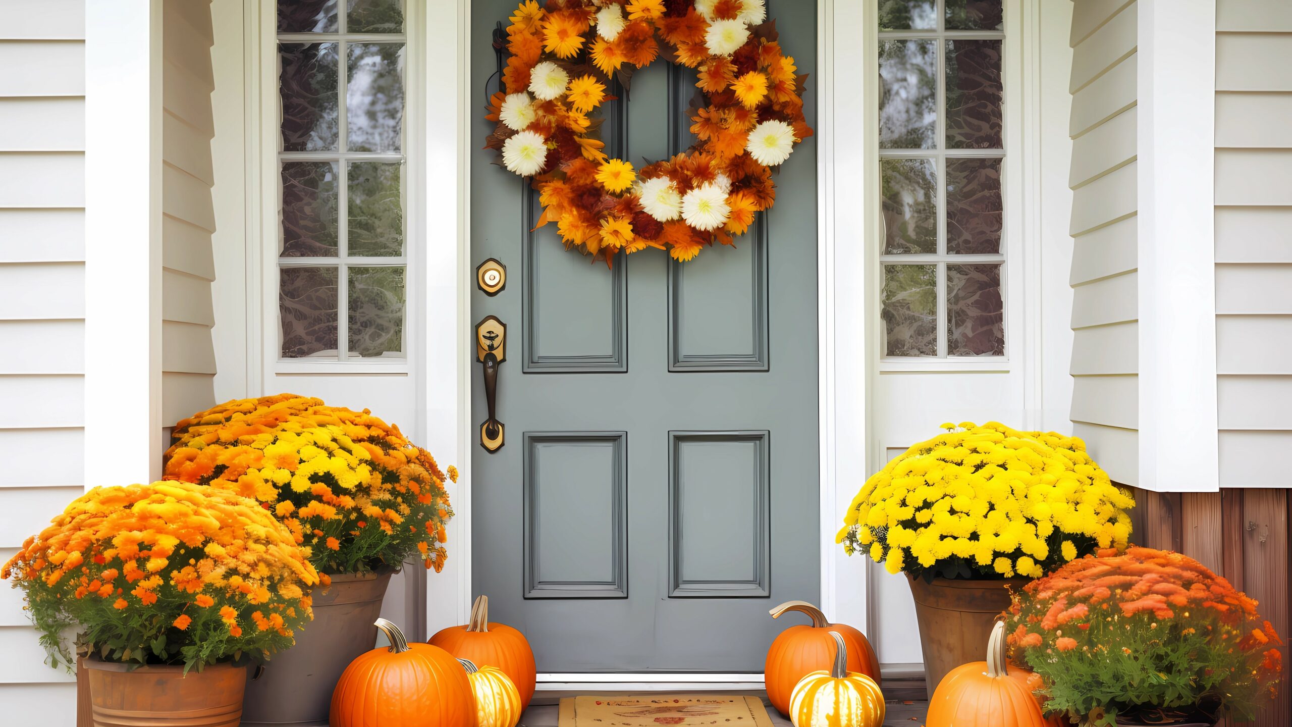 Front door with decorations
